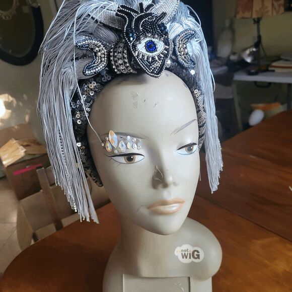 Moon Goddess Dark Heart Festival Headpiece Silver and Black by Brebitz Haloween - Picture 9 of 12